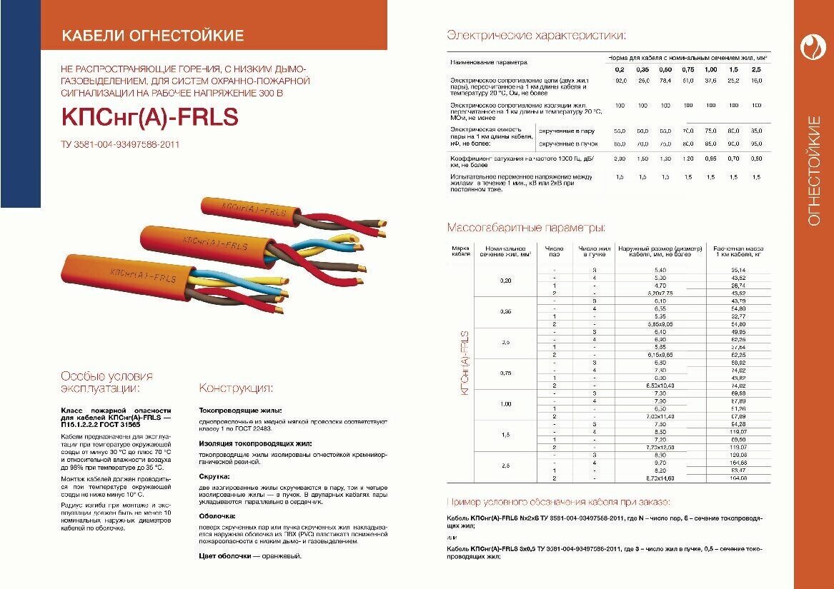 Кабель огнестойкий КПСнг(A)-FRLS 1х2х0,5 мм2 (10м)