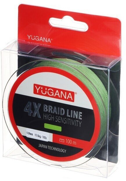 фото Леска плетеная YUGANA X4 PE Green, 0.26 mm, 100 m 7702083