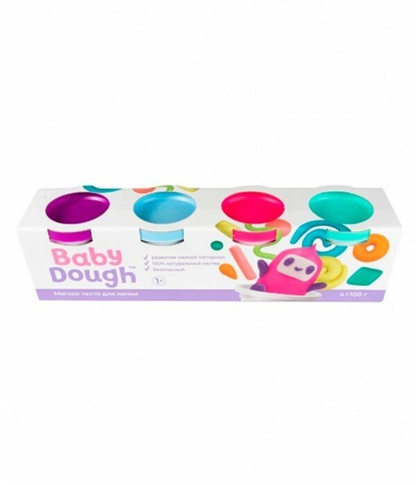Волшебный мир Тесто для лепки BabyDough, набор 4 цвета (фиолетовый, мятный, розовый, нежно-голубой)