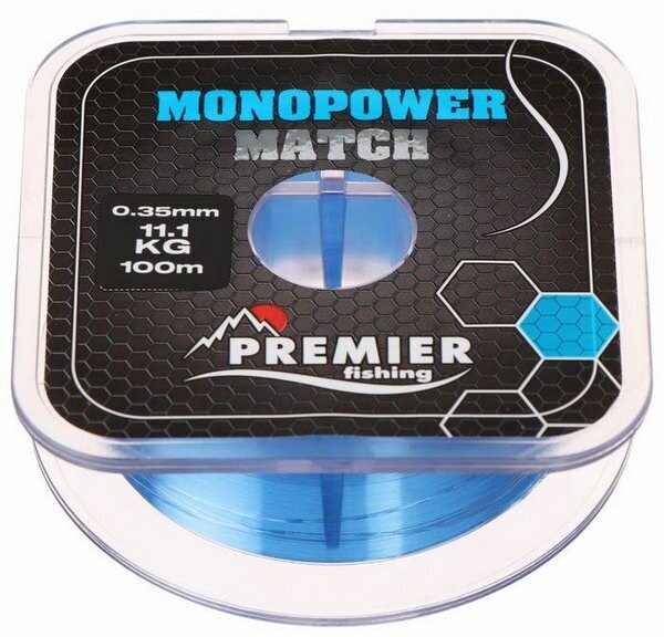 Леска Preмier fishing MONOPOWER мatch, диаметр 0.35 мм, тест 11.1 кг, 100 м, голубая