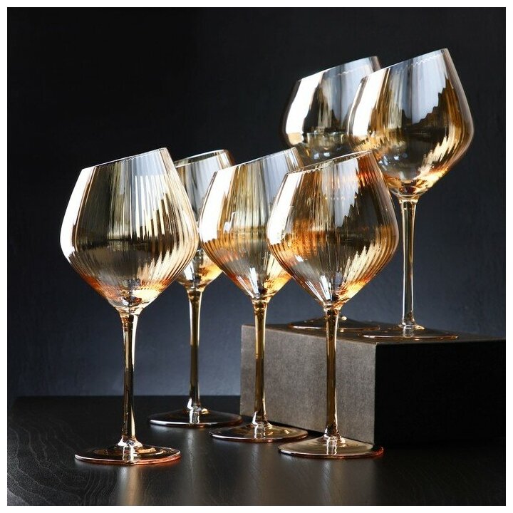 Набор бокалов для вина"Иллюзия" 550 мл 10х24 см, 6 шт, цвет бронза Magistro 7520409 .