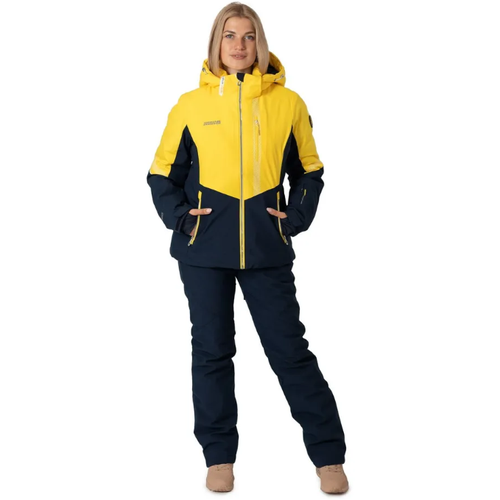 фото Комплект с брюками high experience, демисезон/зима, силуэт полуприлегающий, карманы, капюшон, размер 42, синий, желтый