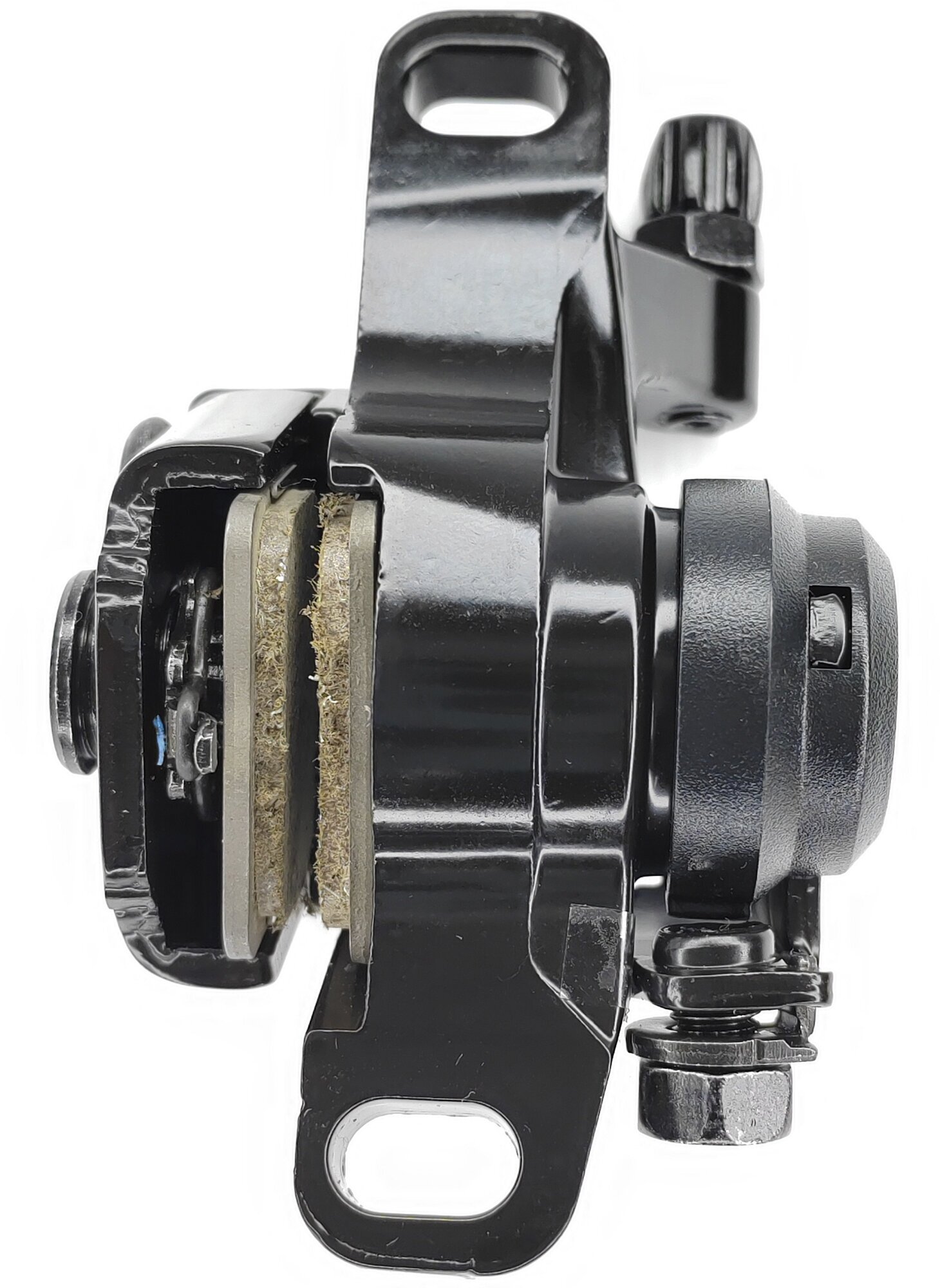Тормоз дисковый (калипер) механический, Shimano BR-M375, с адаптером, болтами и колодками, R140/F160, черный