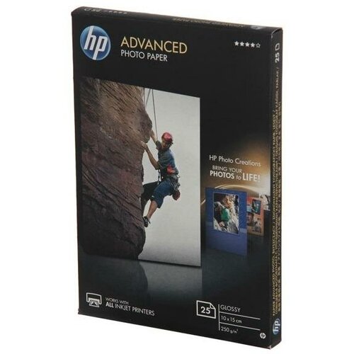 HP Q8691A Усовершенствованная глянцевая фотобумага для печати без полей, Advanced Glossy Photo Paper borderless, 250 г/м2, 10 х 15 см, 25 л. xl glossy paper 235 г м2 1 067x30 м 50 8 мм 1204063