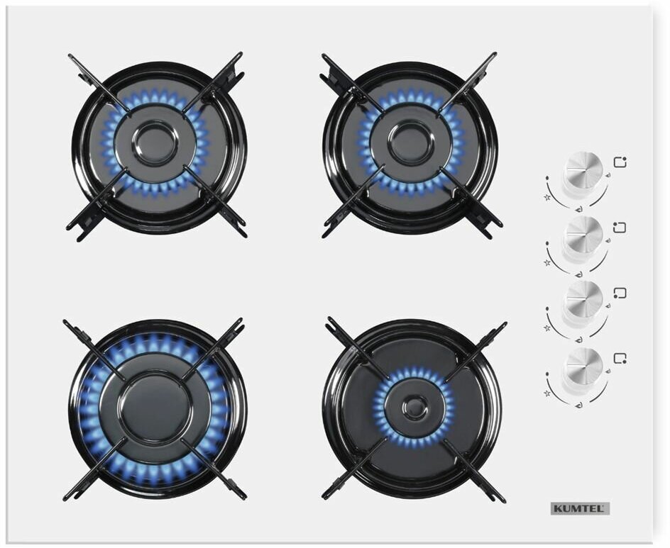 Газовая варочная панель закаленное стекло KUMTEL LUXELL LX-40TAHDF: 60 см. / комплект жиклеров для баллонного газа / белый - фотография № 1