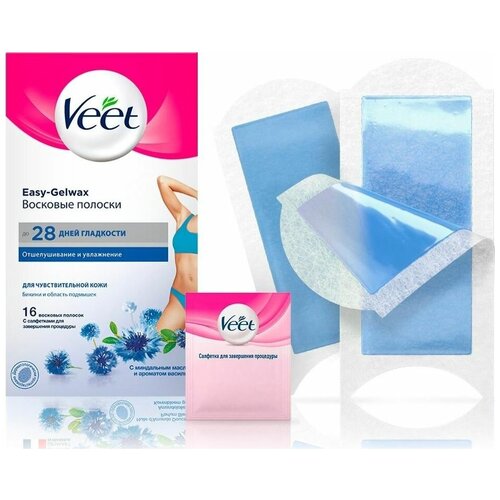 VEET Восковые полоски для чувствительной кожи c технологией Easy Gel-wax 16шт