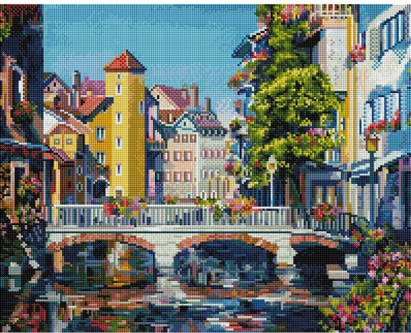 фото Алмазная мозаика Белоснежка "Франция. Альпийская Венеция" / Набор алмазной мозаики 40х50 см / На подрамнике / Полная выкладка / Улица / Мост