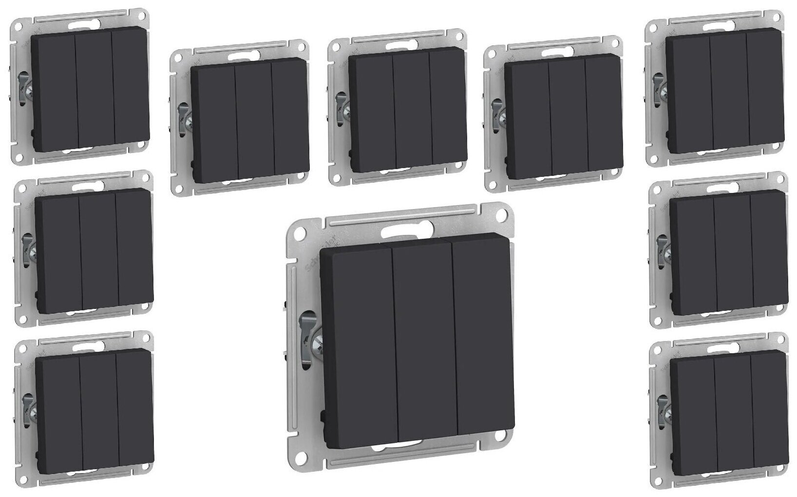 Выключатель Systeme Electric Atlas Design 3-клавишный, ATN001031 Карбон - 10 шт.