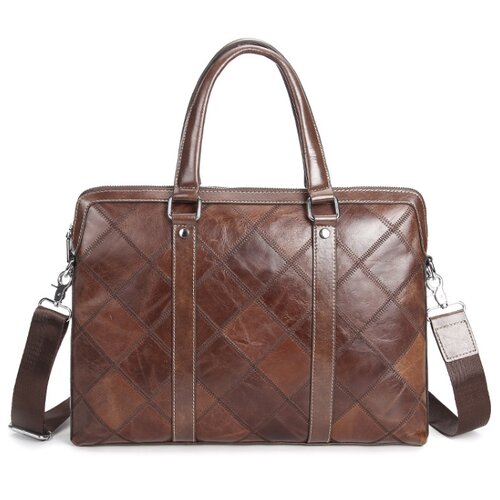 фото Сумка-портфель mypads premium m8051 из качественной импортной натуральной коровьей кожи для ноутбука macbook pro air xiaomi lenovo hp asus 14.0 / 14.1 / 15 / 15.4 дюйма американский современный дизайн со стильной прошивкой из лоскутков мужская женская сумка коричневого цвета