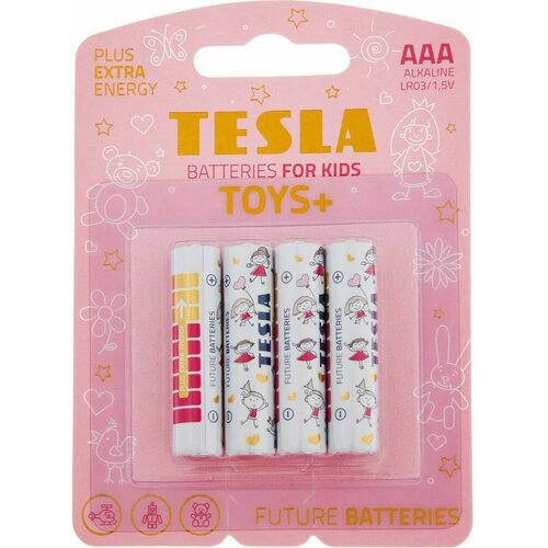 Батарейка алкалиновая Tesla Toys Girl, AAA, LR03-4BL, 1.5В, блистер, 4 шт. батарейки energizer alkaline power щелочные aaa lr03 4 штуки