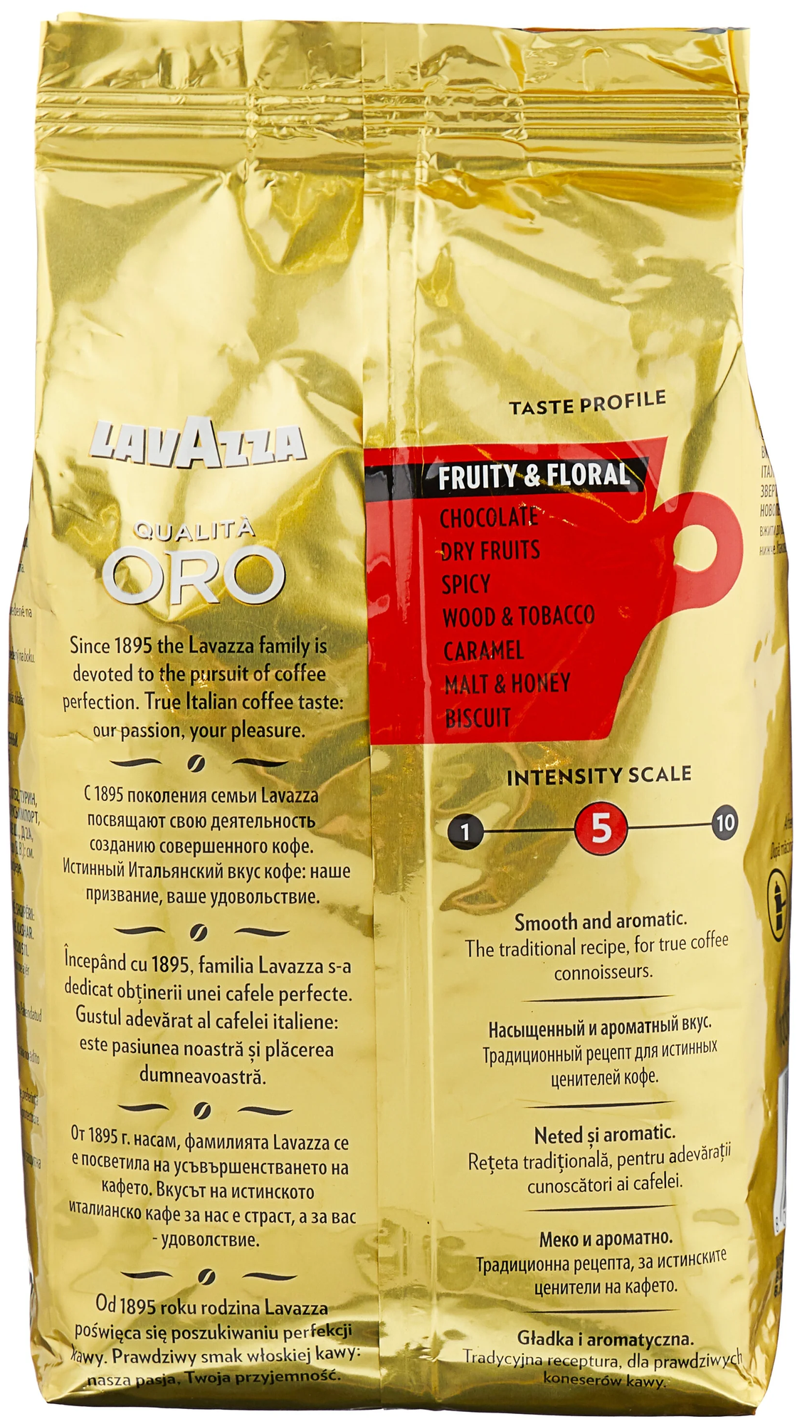 Набор из 4 штук: Кофе в зернах Lavazza Qualita Oro, original, 100% арабика, вакуумный пакет с клапаном 1 кг * 4 штуки - фотография № 2