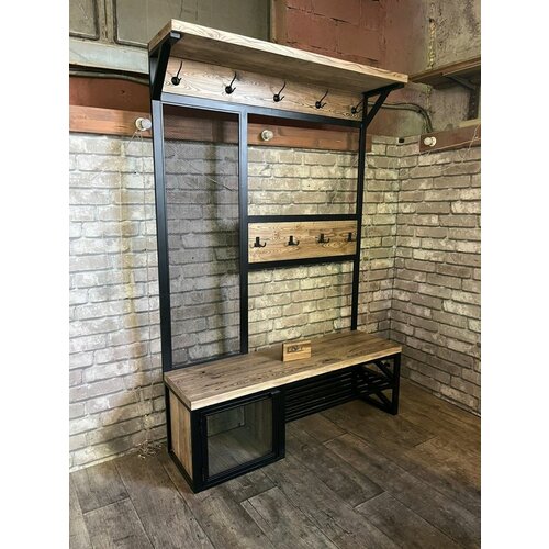 Гардеробная EasyLOFT в стиле лофт вешалка с обувницой массив ясеня 135х40х190 см 78660₽