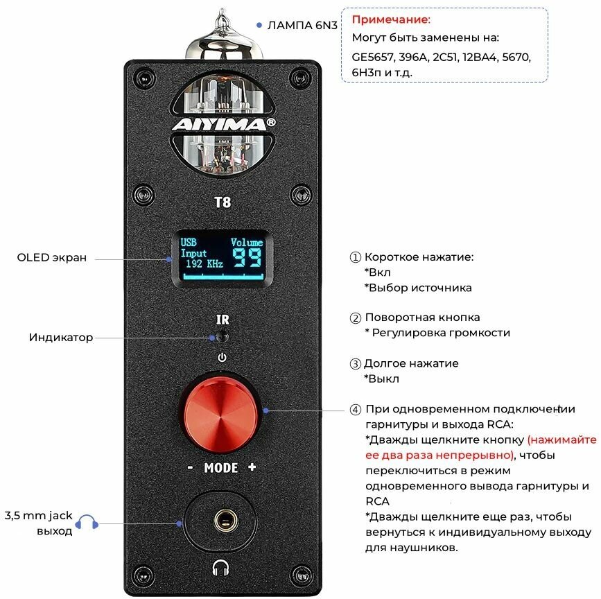 Предусилитель на лампе СССР с ЦАП AIYIMA T8 Bluetooth + блок питания