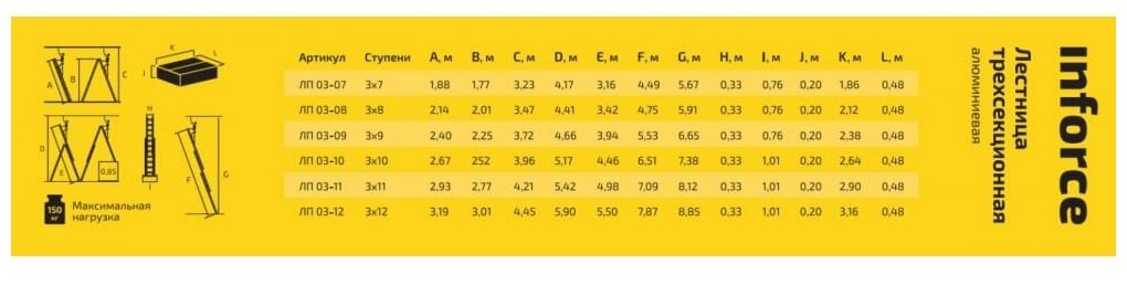 Трехсекционная лестница Inforce 3x8 ЛП-03-08 - фотография № 3