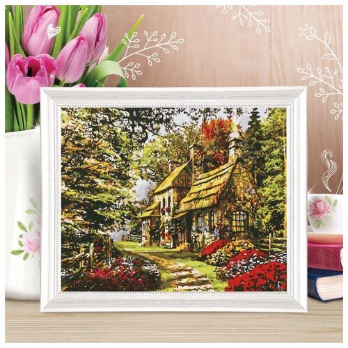 фото Роспись по номерам школа талантов по холсту "прелестный дом" с красками по 3 мл, кисти, крепеж, 30*40 см