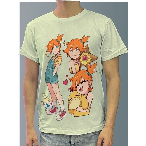 фото Футболка мужская белая молочный оттенок из хлопка с dtf рисунком аниме pokemon - 1144 будь на стиле