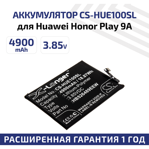 Аккумулятор (аккумуляторная батарея, АКБ) CameronSino CS-HUE100SL, HB526489EEW для Huawei Honor Play 9A, 3.85В, 4900мАч, 18.87Вт, Li-Pol аккумуляторная батарея cameronsino cs hue100sl для смартфона huawei honor play 9a hb526489eew 4900mah