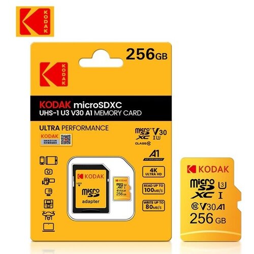 Карта памяти Kodak Micro SD класс 10 UHS-1 U3 V30 A1 256 ГБ 4K