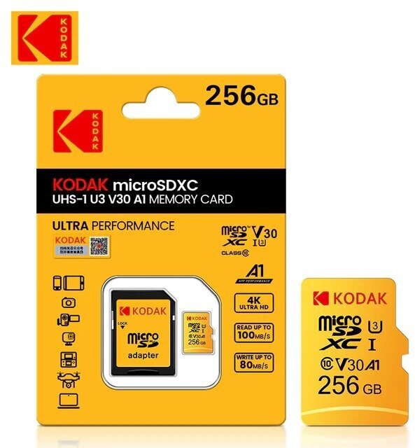 Карта памяти Kodak Micro SD класс 10 UHS-1 U3 V30 A1 256 ГБ 4K