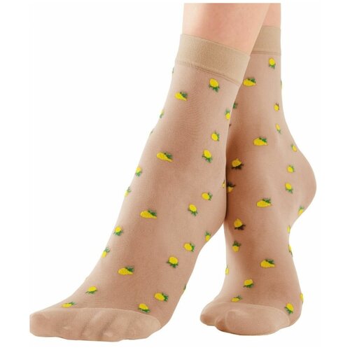 Капроновые носочки с лимончиками Lemon Anklets S-M-L, телесный