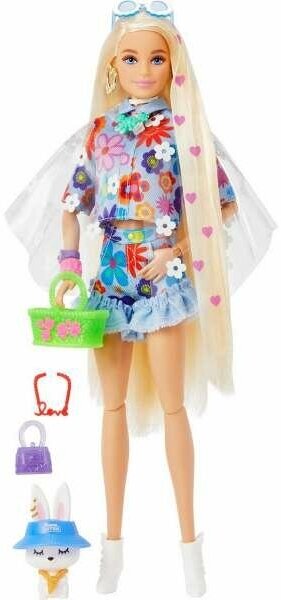 Кукла Barbie Экстра в одежде с цветочным принтом, 30 см, HDJ45