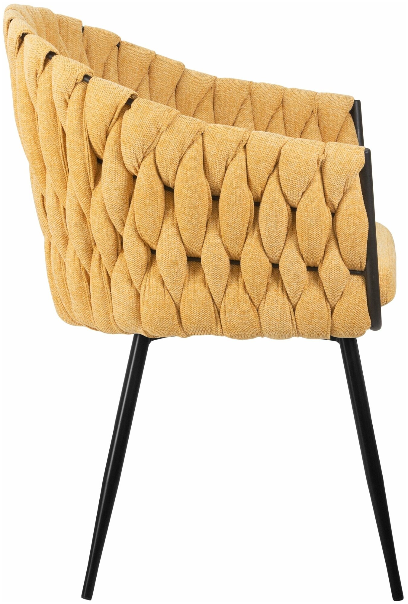 Дизайнерский интерьерный обеденный стул MATILDA мягкий с подлокотниками на металлических ножках, для кухни гостиной, для салона, в спальню, желтый - фотография № 3