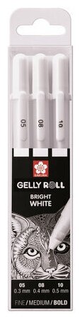 Ручки гелевые белые SAKURA (Япония) "Gelly Roll", набор 3 штуки, узел 0,5,0,8,1 мм