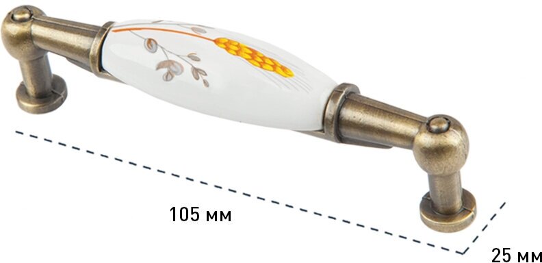 Комплект из 5 шт, ручка-скоба с фарфором "Колосок" 96 мм SF01-02-96 BA, бронза - фотография № 2