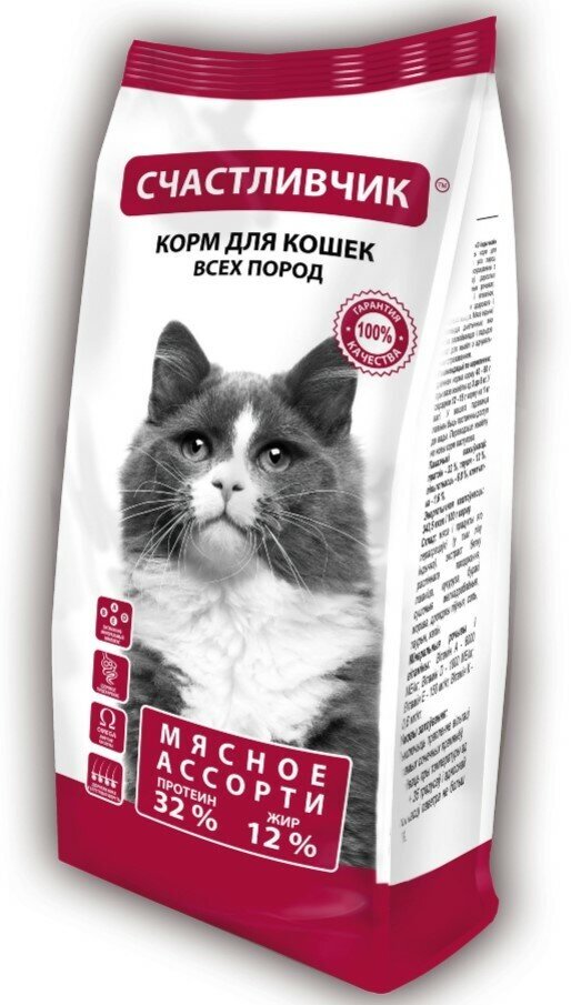 Счастливчик 400г Мясное ассорти корм для кошек - фотография № 1
