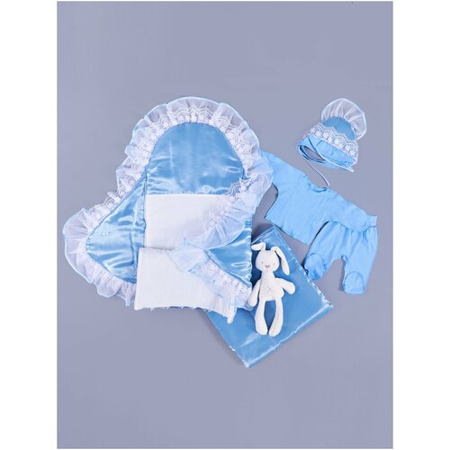 Комплект 6-ти предметный демисезон: конверт, одеяло, чепчик, распашонка,ползунки, чепчик К113-18/56-20/62 - голубой