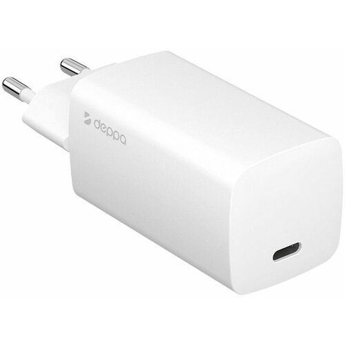 Сетевое зарядное устройство Wall Charger GaN USB-C, PD 3.0, 65W, GaN, белый, Deppa, Deppa 11433 сетевое зарядное устройство wall charger gan usb a usb c pd 3 0 qc 3 0 65w gan черный deppa deppa 11435