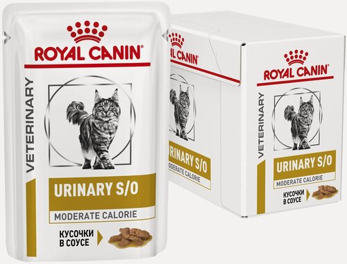 Изображение товара Влажный корм для кошек Royal Canin Urinary S/O Moderate Calorie, для лечения МКБ, 12 шт. х 85 г (кусочки в соусе)