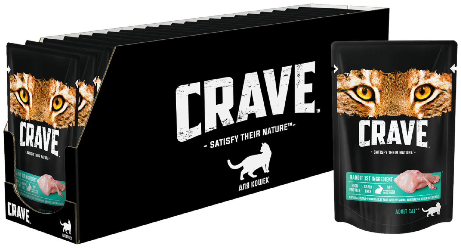 Корм консервированный полнорационный CRAVE™ для взрослых кошек с кроликом, 30 шт по 70 г