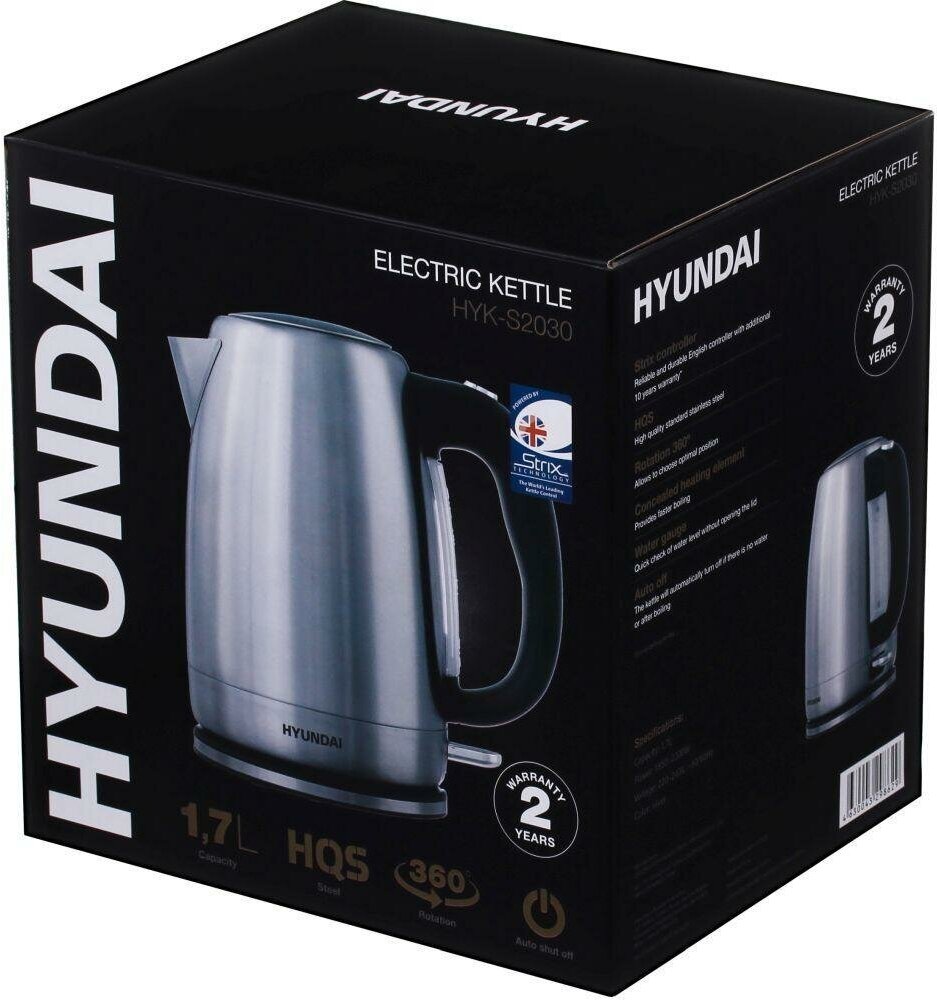 Чайник электрический HYUNDAI , 2200Вт, серебристый матовый и черный - фото №3