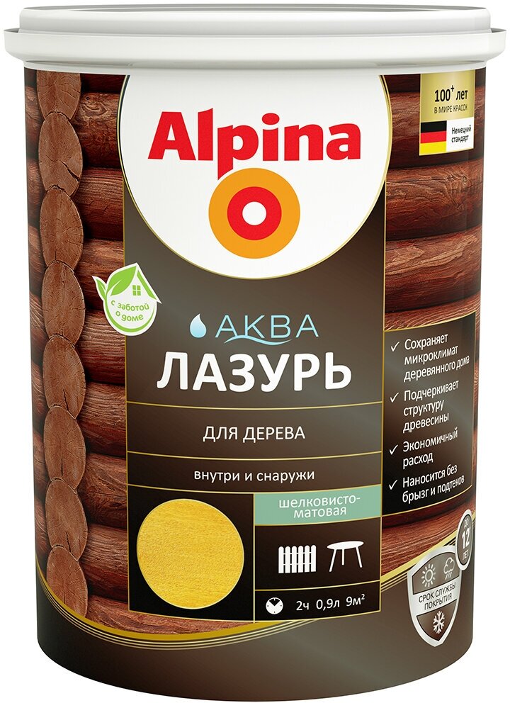 Лазурь защитная для древесины Alpina Аква (0,9л) сосна - фотография № 5
