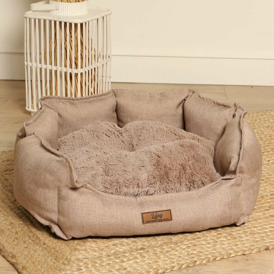 Лежанка для собаки и кошки, лежак для животных мелких и средних пород, со съемной подушкой, размер ( 90х70х30 ), рогожка - фотография № 3