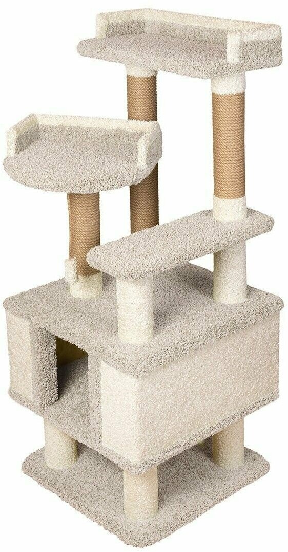 Игровой комплекс для кошек с домиком и игрушкой, высокая когтеточка "Лапа" серый - фотография № 5