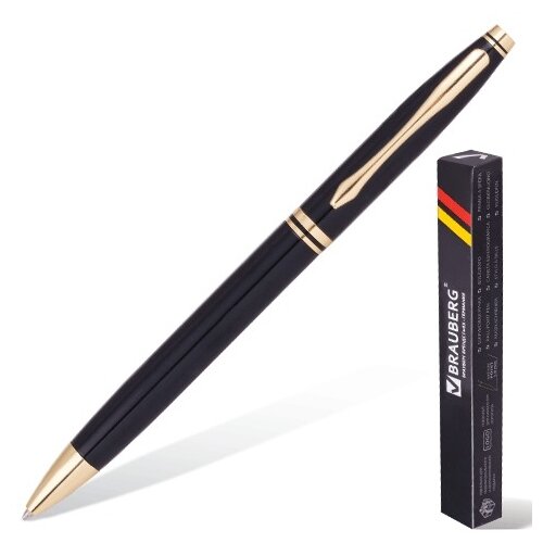 ручка шариковая Brauberg "De luxe Black", корпус черный, золот. детали, синяя - фото №1