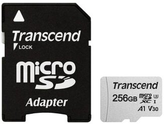 Карта памяти Transcend microSDXC 300S Class 10 U3 A1 V30 256 GB, чтение: 100 MB/s, запись: 40 MB/s, адаптер на SD