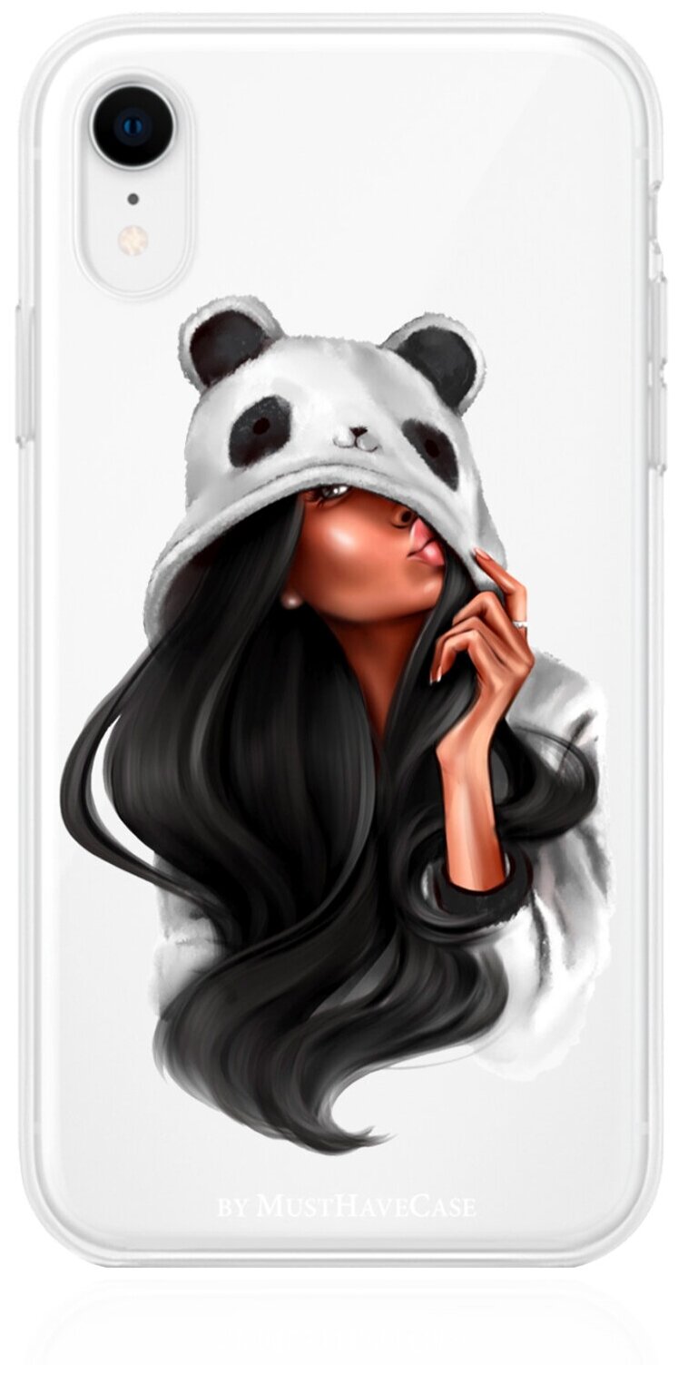 Прозрачный силиконовый чехол MustHaveCase для iPhone XR Panda Girl/ Панда для Айфон 10R Противоударный