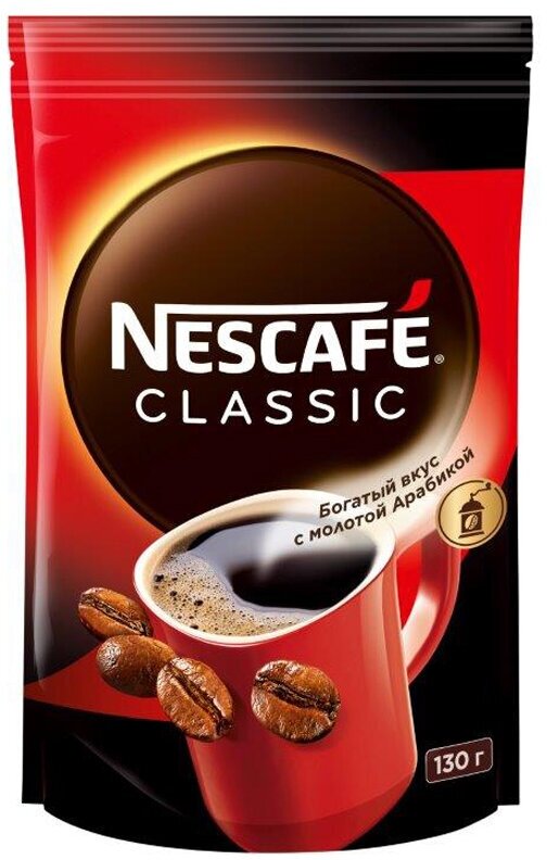 Кофе растворимый Nescafe "Classic", гранулированный/порошкообразный, с молотым, мягкая упаковка, 130г