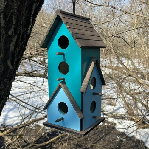 Деревянный скворечник для птиц PinePeak / Кормушка для птиц подвесная для дачи и сада, 370х160х180мм