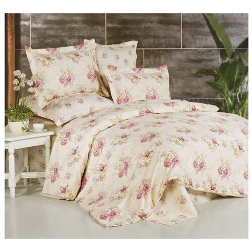 Комплект постельного белья СайлиД B-117, 2-спальное, сатин, бежевый/розовый
