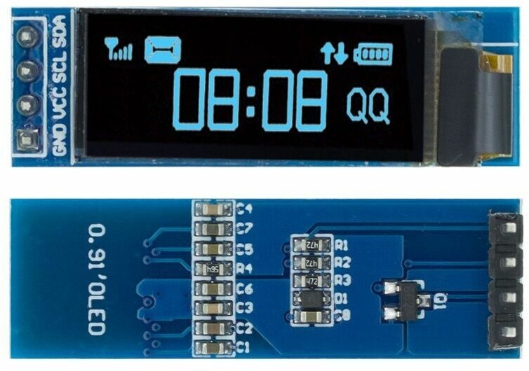 OLED дисплей 0.91 дюйма 128x32, I2C (синий) для Arduino (Н)