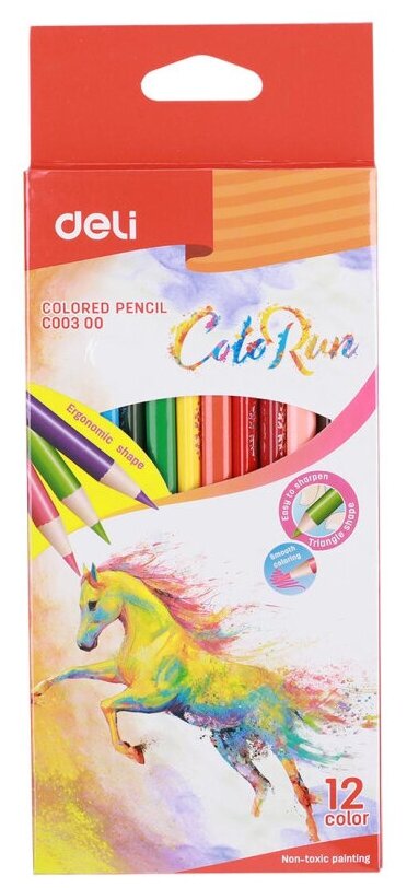 Карандаши цветные "ColoRun" (12 цветов, трехгранные) (EC00300) - фото №2
