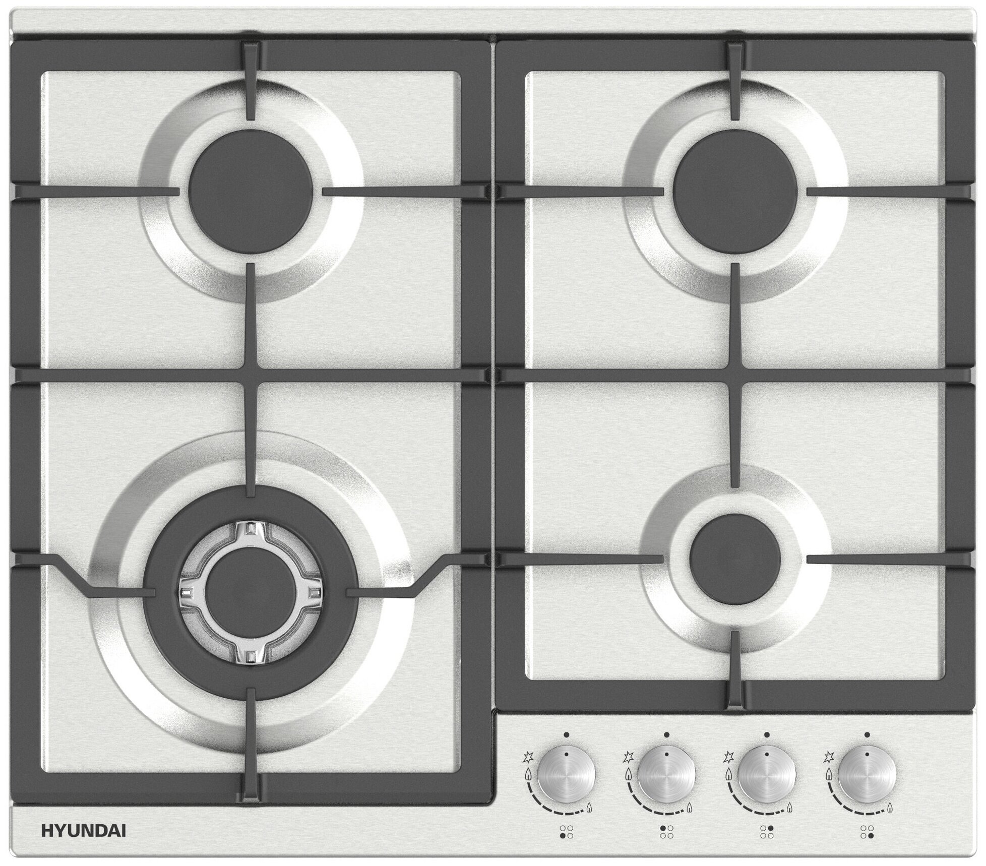 Газовая варочная панель Hyundai HHG 6436 IX, независимая, нержавеющая сталь