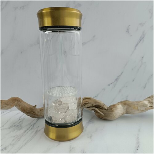 Бутылка для воды с кристаллами натурального Горного хрусталя, 200 мл.