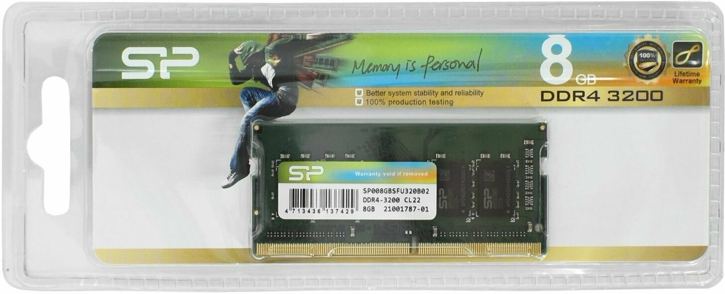 Память DDR4 8Gb 3200MHz Silicon Power SP008GBSFU320B02 RTL PC4-25600 CL22 SO-DIMM 260-pin 1.2В singl