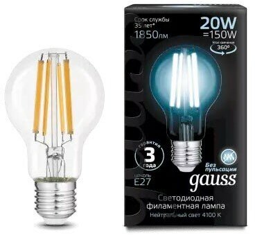 Лампа Gauss LED Filament A60 20W 102902220 4100K E27
