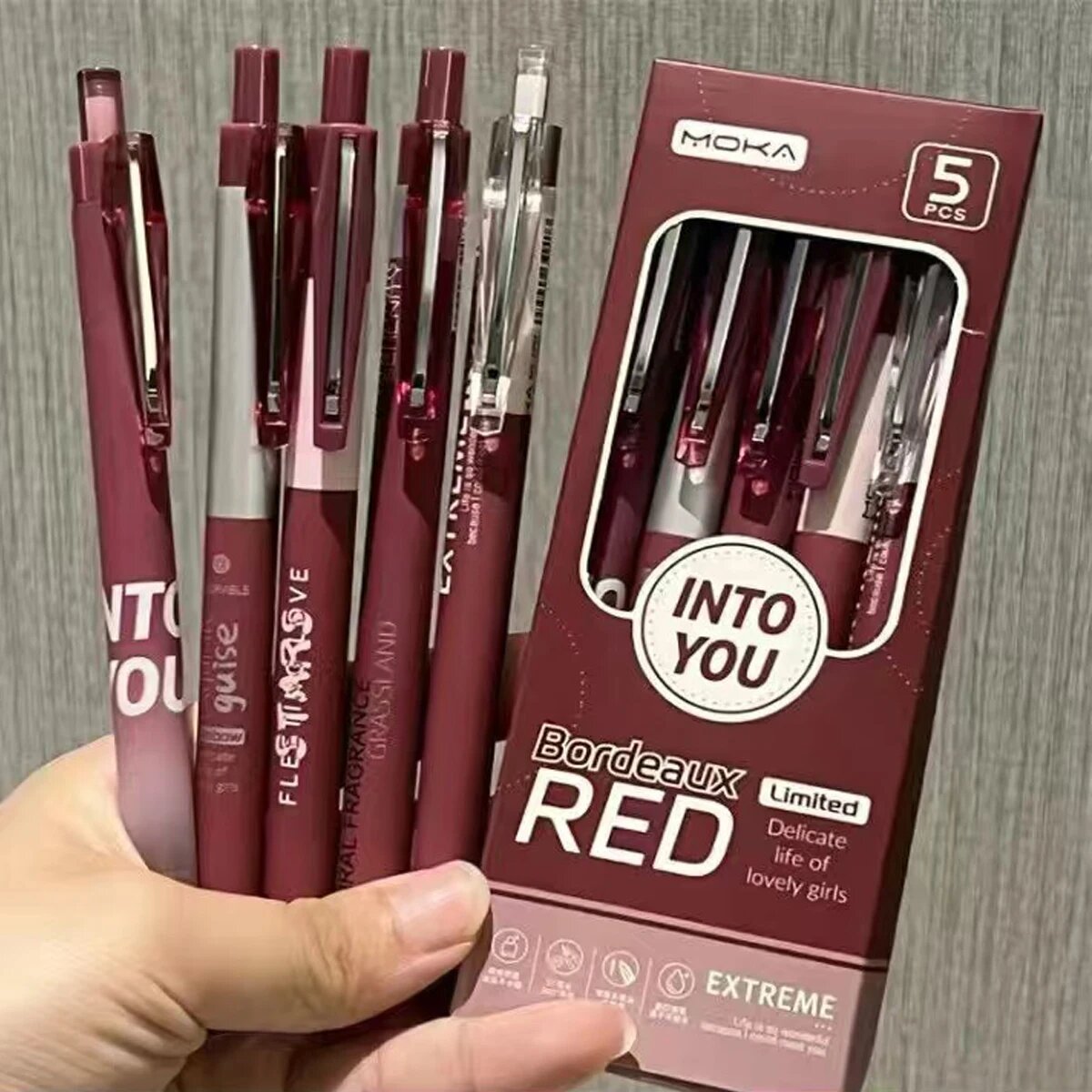Ручки гелевые Bordeaux Red 5 шт